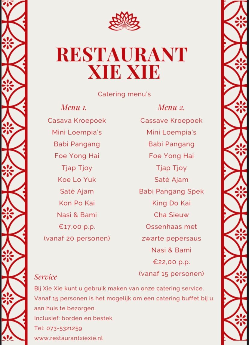 Catering Menu Xie Xie